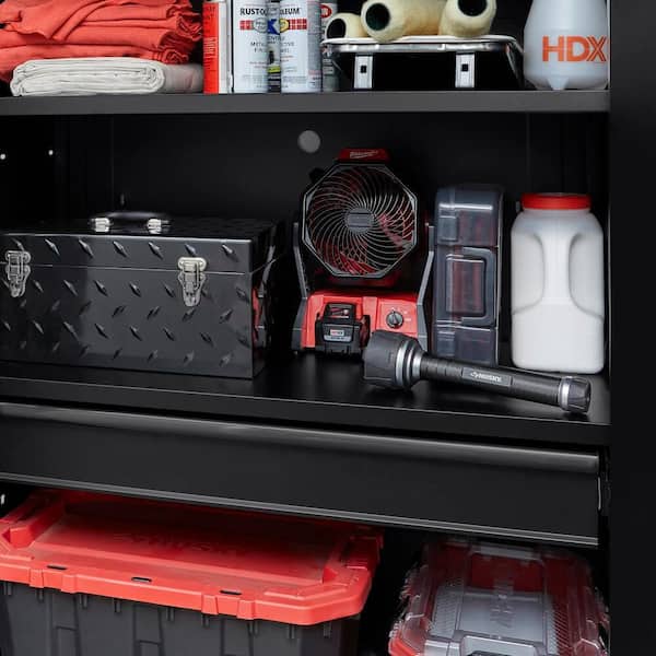 Husky Extra Wide Heavy Duty Welded 20-Gauge Steel Freestanding Garage Cabinet in Black (42 in. W x 82 in. H x 24.6 in. D)
