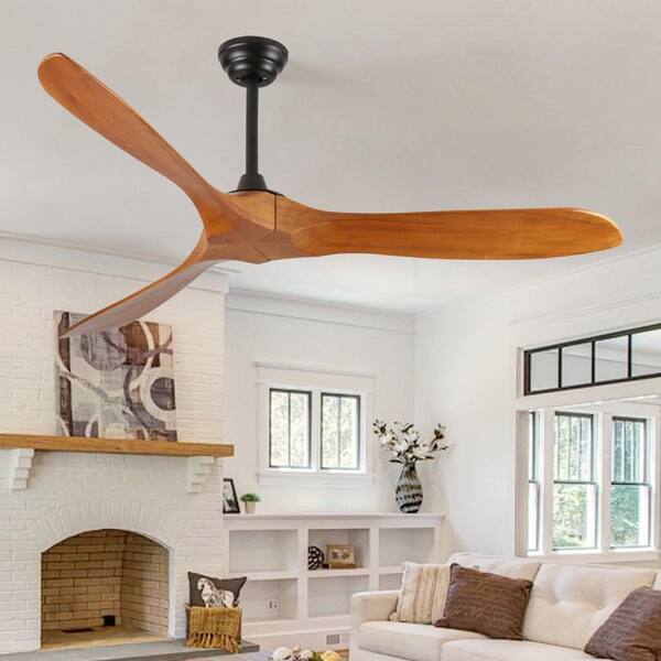 60 in. Modern Black 6 Speed Brown Flush Mount Standard Ceiling Fan with Remote for Bedroom or Living Room