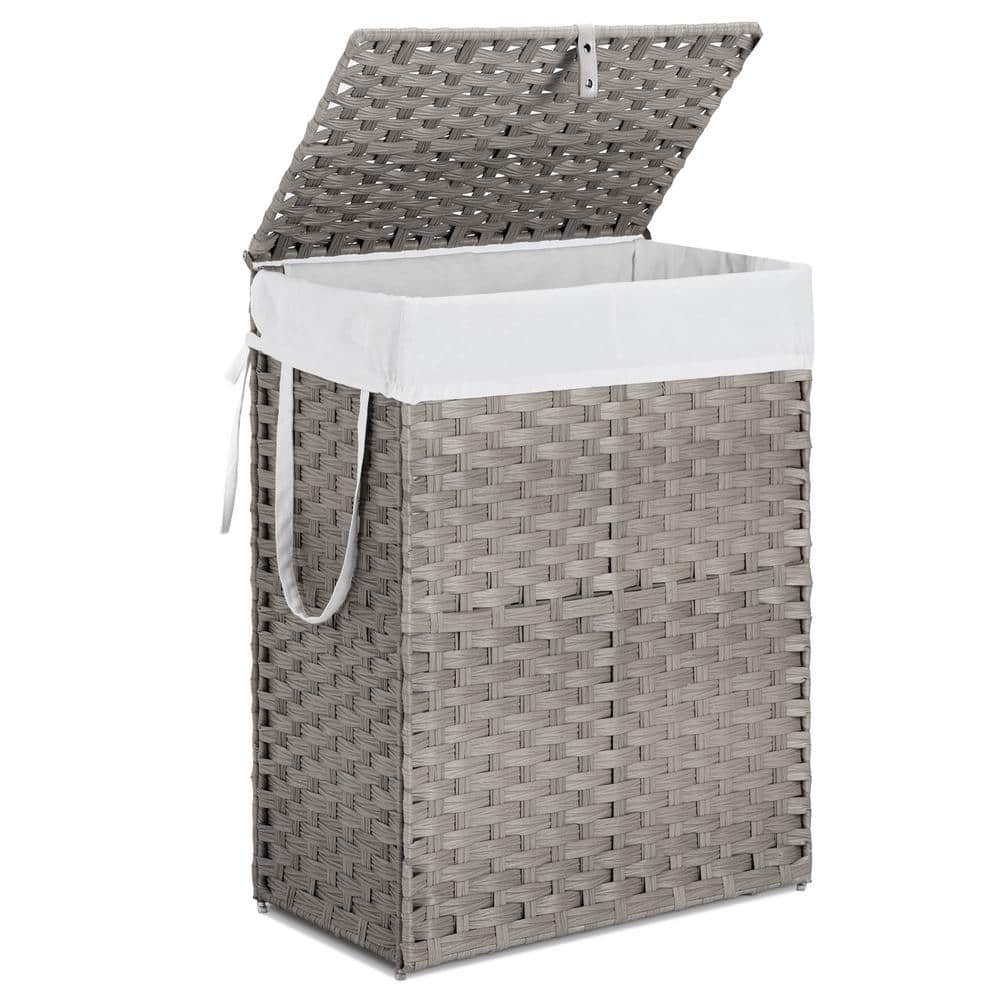 Gray 13 in. x 24 in. Plastic Decorative Basket Laundry Hamper with Lid Remo