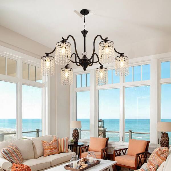 Magic Home 29.92 in. 6-Light Mordern Black Chandelier with K9