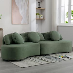103.9 in. Wide Armless Lamb Velvet Modern Curved Living Room Sofa Upholstered Couch for Home or Office in Green