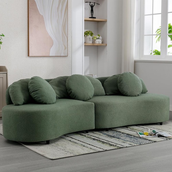 Harper & Bright Designs 103.9 in. Wide Armless Lamb Velvet Modern Curved Living Room Sofa Upholstered Couch for Home or Office in Green
