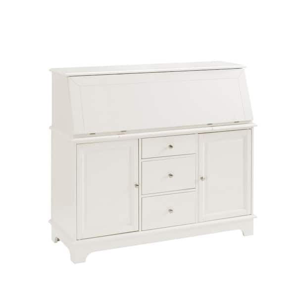 CROSLEY FURNITURE 51 in. Rectangular White 9 Drawer Secretary Desk with Solid Wood Material