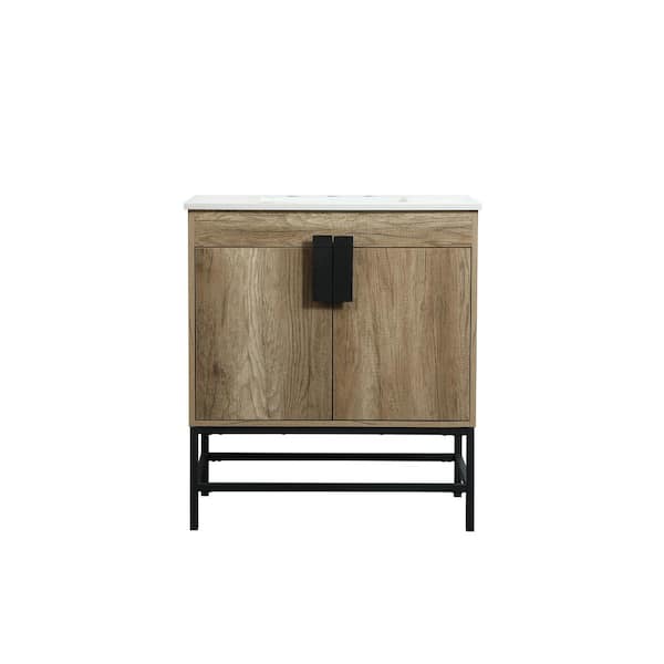 Unbranded Timeless Home 30 in. W x 19 in. D x 33.5 in. H Bath Vanity in Natural Oak with Ivory White Engineered Stone Top