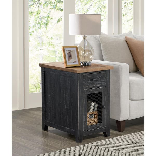 Martin Svensson Home Rustic 16 in. Black and Driftwood Rectangle Chairside End Table with Power