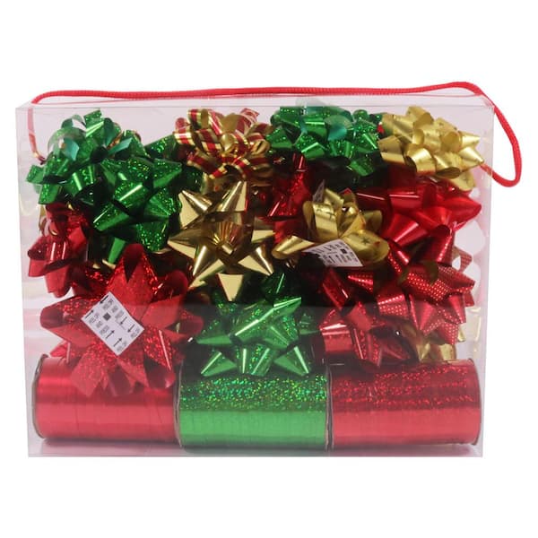 Santaland 36-Piece Silver and Red Ribbon and Bow Wrapping Set