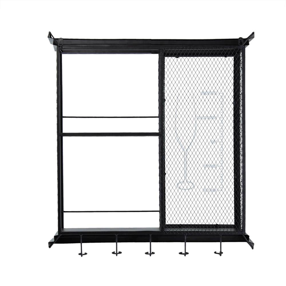 5 in. W x 26 in. D Black Floating Decorative Wall Shelf, Wine Bar Shelf, wi