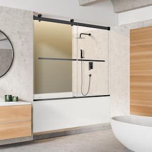 Marcelo 60 in. W x 58 in. H Sliding Frameless Tub Door in Matte Black Finish with Clear Glass