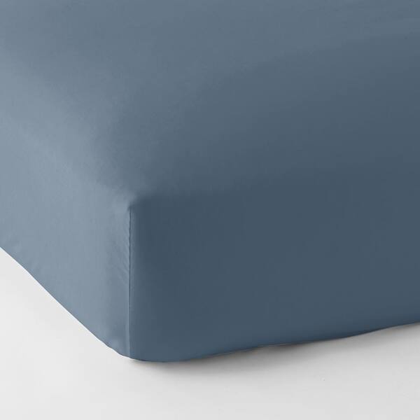 The Company Store Legends Luxury Solid Mirage Blue 500-Thread Count Cotton Sateen Queen Fitted Sheet