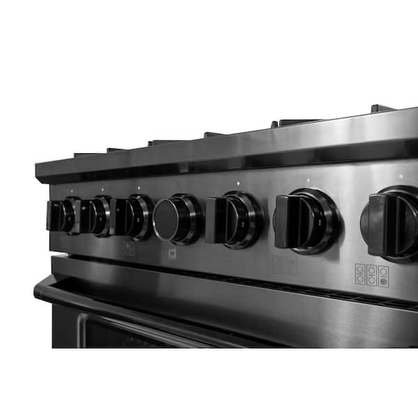 36 in. 5.2 cu. ft. 6 Burners Dual Fuel Range for Propane Gas in Dark Stainless Steel with Horus Digital Dial Thermostat