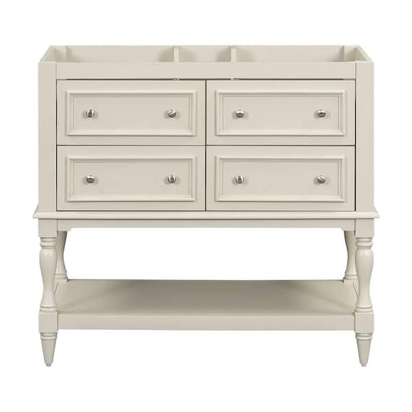 Aoibox 36 in. W x 18 in. D x 33 in. H Bath Vanity Cabinet without Top in Beige, Storage Cabinet with 4 Drawers and Doors