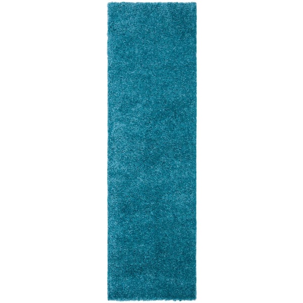 August Shag Turquoise 2 ft. x 10 ft. Solid Runner Rug