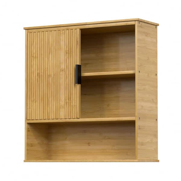 23.23 in. W x 7.76 in. D x 24.02 in. H Bamboo Bathroom Storage Wall Cabinet, Medicine Cabinet Organizer in Yellow