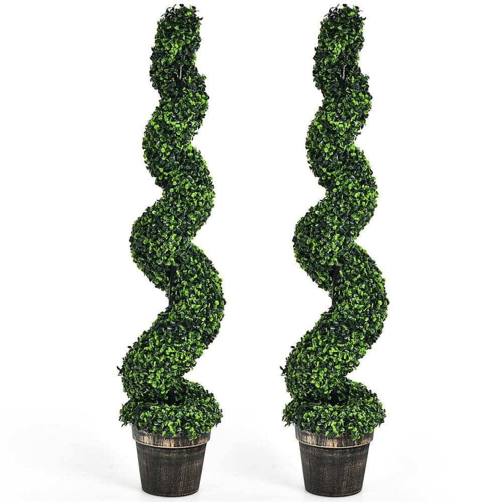 47 in. 2-Piece Green Indoor Outdoor Decorative Artificial Boxwood Spiral Tr