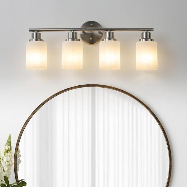 24 in. 4-Light Chrome Vanity Lights Wall Sconces with Frosted Glass Shades for Bathroom Lighting, Bulbs Not Included