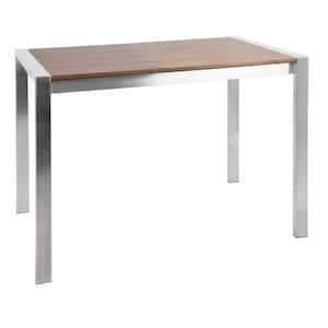 Fuji Walnut and Brushed Stainless Steel Rectangular Contemporary Counter Table
