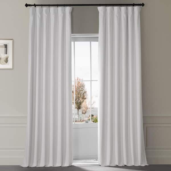 Exclusive Fabrics & Furnishings Signature Misty White Plush Velvet Hotel Blackout Curtain - 50 in. W x 96 in. L (1 Panel)