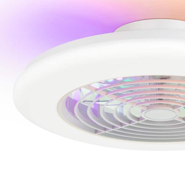 Primo 19-Inch Modern White Flush Mount RGB Ceiling Fan with 5 Blades,Light, DC Motor, 6-Speed Remote, APP Control, Timer