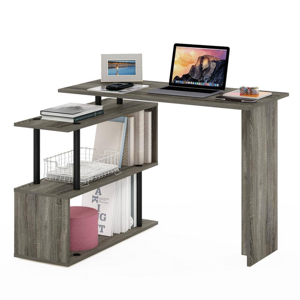 Luxe Gray Wooden L-Shape Corner Computer Desk with 3-Tier Shelves