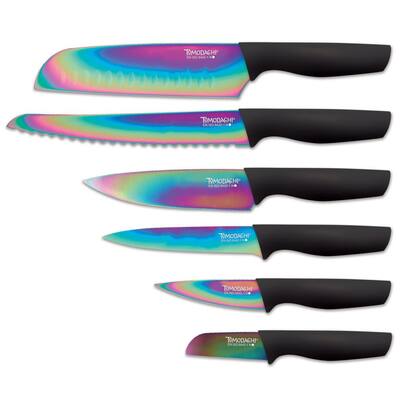Rainbow Black - 12 Piece Titanium Knife Set with Matching Blade Guards