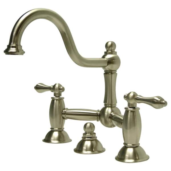Kingston Brass Restoration Bridge 8-in. Widespread 2-Handle Bathroom Faucet in Brushed Nickel