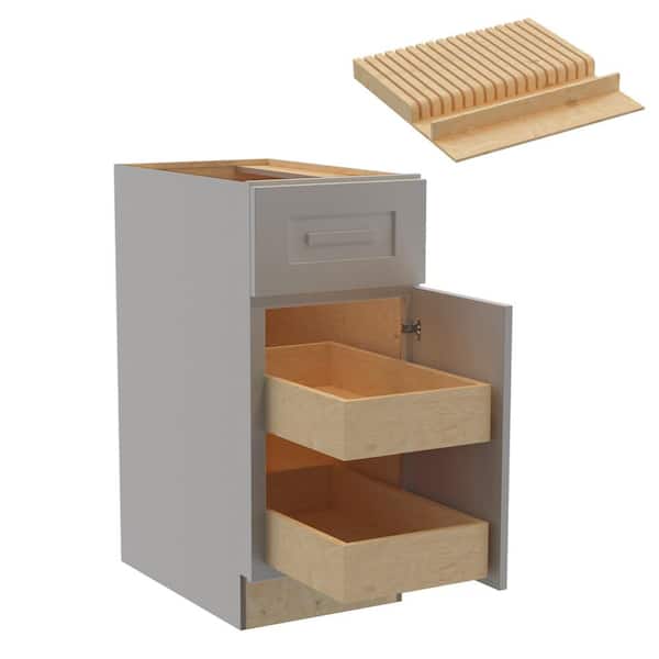 Home Decorators Collection Grayson 15 in. W x 24 in. D x 34.5 in. H Assembled Plywood Base Kitchen Cabinet in Pearl Gray with 2ROT Knife Block RH