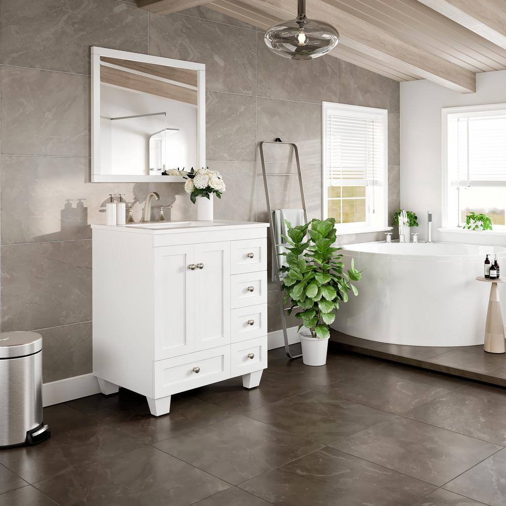 White Solid Wood Bathroom Vanity with Carrara Quartz Top and Sink