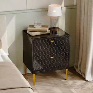 Black 2 Drawer Nightstand 19.69 in. W with Adjustable Foot Nails for Bedroom, Living Room