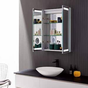 24 in. W x 32 in. H Framed Rectangular LED Light Bathroom Vanity Mirror in gray