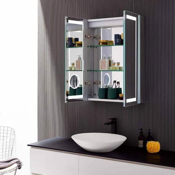 Dreamwerks 24 in. W x 32 in. H Framed Rectangular LED Light Bathroom Vanity Mirror in gray