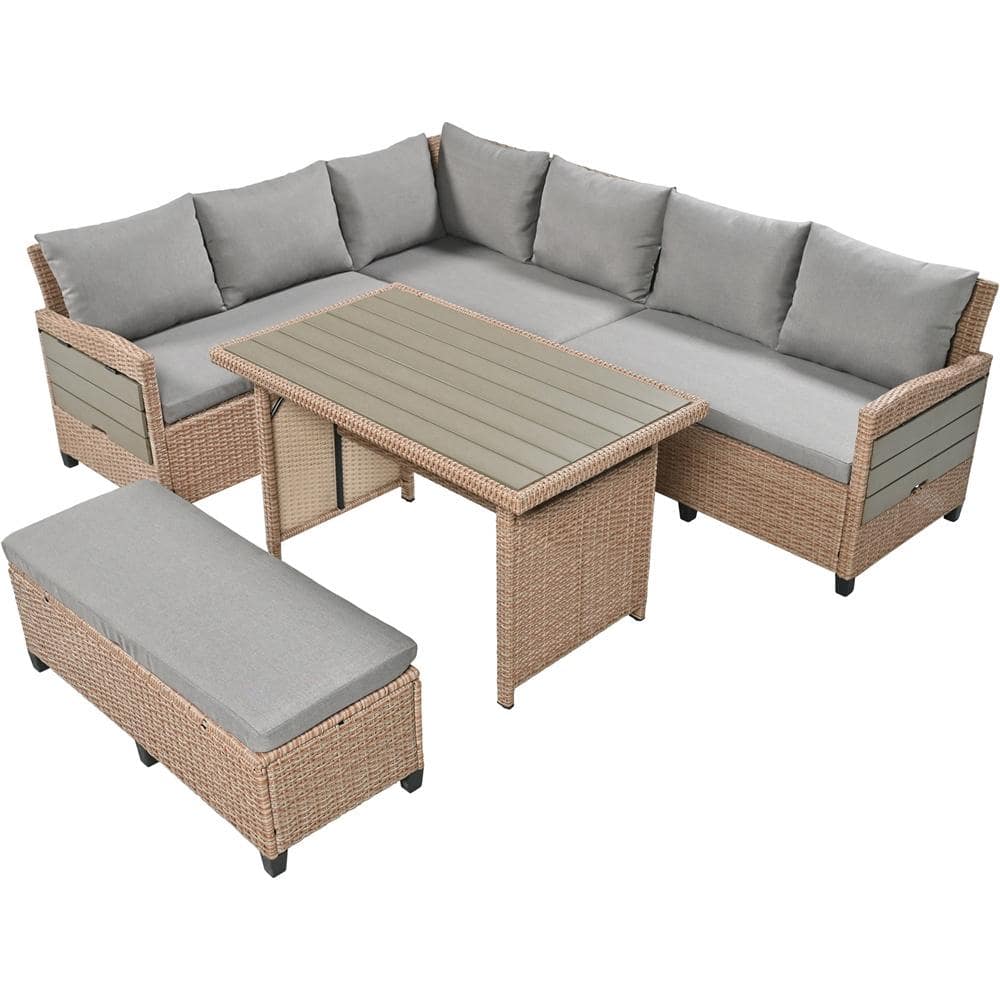 Brown 5-Piece PE Rattan Wicker Patio Furniture Outdoor Sectional Sofa Set with Slate Brown Cushions price history on PriceWatchPro
