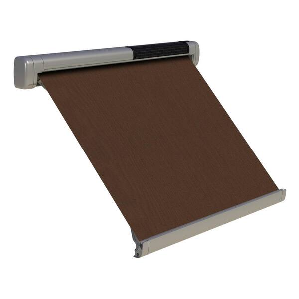 SOL-LUX 8 ft. Solar Powered Home Window Retractable Smart Awning, Stone Grey Case, True Brown Fabric