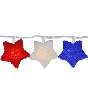 Set of 10 Clear Incandescent Light 4th of July Star Christmas Lights with White Wire