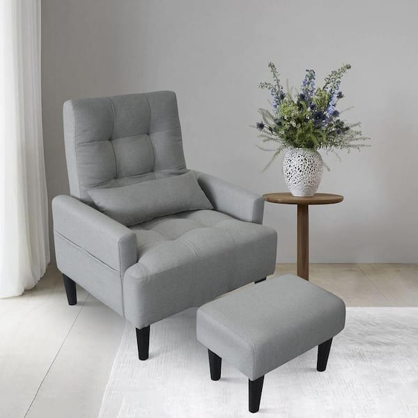MM MODERN MUSE Adjustable Fabric Tufted Cushion Back Light Grey Recliner Chair With Ottoman, Lumbar Pillow And Side Pocket