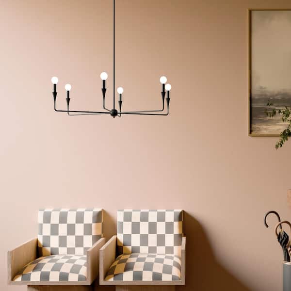 KICHLER Alvaro 40.25 in. 6-Light Black Modern Candle Chandelier for Dining Room