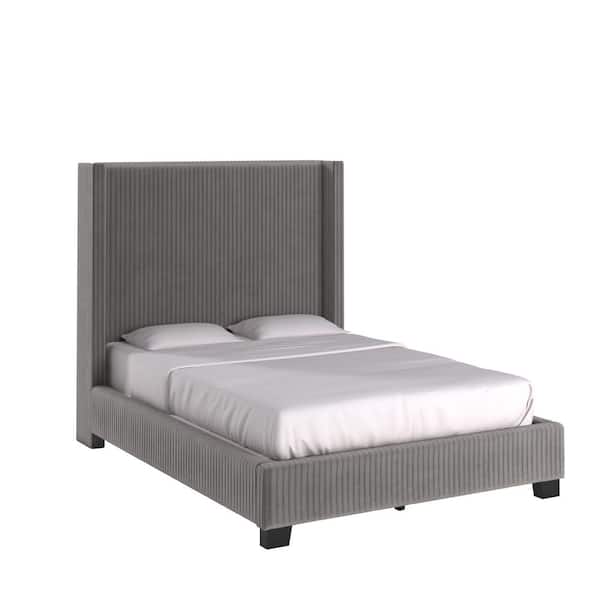 HomeSullivan Gray Pleated Velvet Full Wingback Bed
