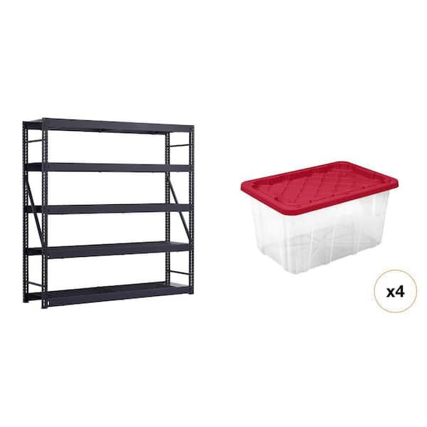 5-Shelf Garage Storage Shelving Unit (90 in. W x 90 in. H x 24 in. D) and 27 Gal. Tough Storage Tote Combo (2-Piece)