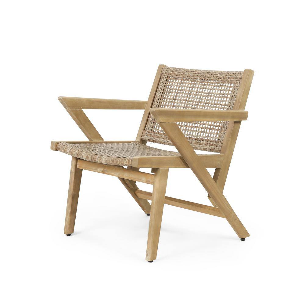 Rustic Acacia Wood and Wicker Outdoor Dining Chair, Light Brown, Set of 2