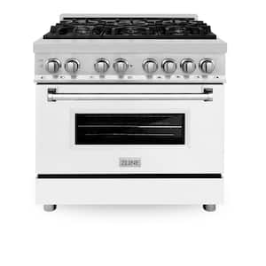 36 in. 6 Burner Dual Fuel Range with White Matte Door in Stainless Steel