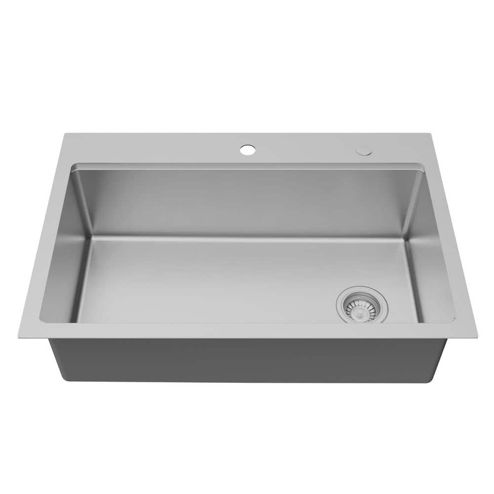 33 in. Drop-In/Topmount Single Bowl Stainless Steel Kitchen Workstation Sink and Faucet, Bottom Grid, Cutting Board