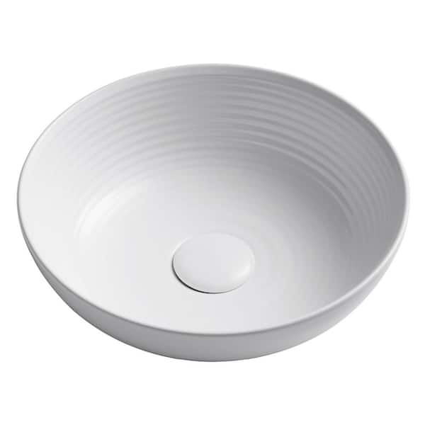 KRAUS Viva 13 in. Round Porcelain Ceramic Vessel Sink in White