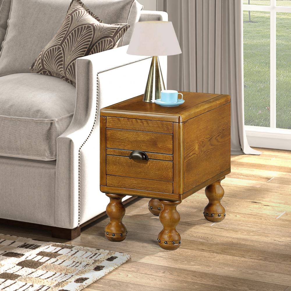 12.6 in. W Antique Brown Rectangle Wood End Table, Narrow Side Table with Drawer, Vintage Bedside Table Nightstand