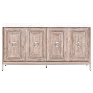 Brown and White Marble 71 in. Sideboard with Metal Base