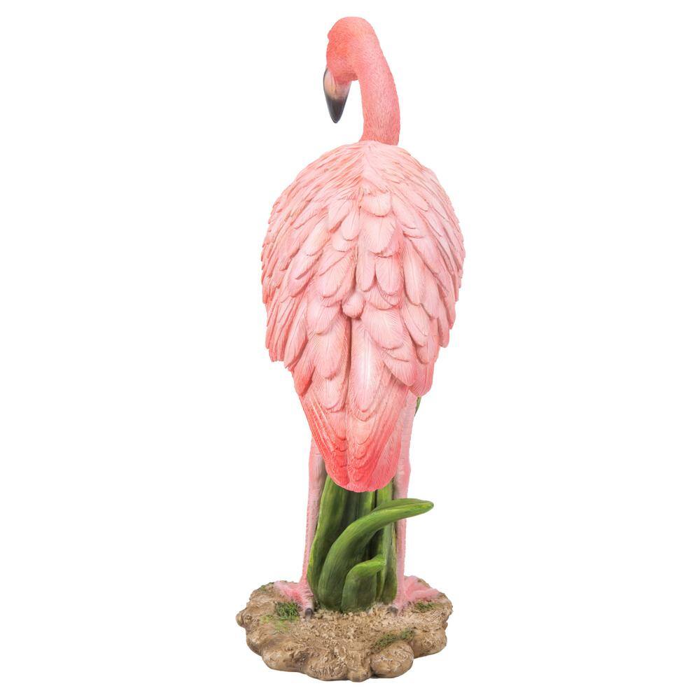 Pink Polyresin Flamingo Garden Statue with Realistic Features