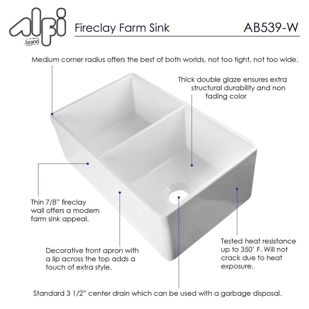 White 32" Double Bowl Fireclay Farmhouse Kitchen Sink