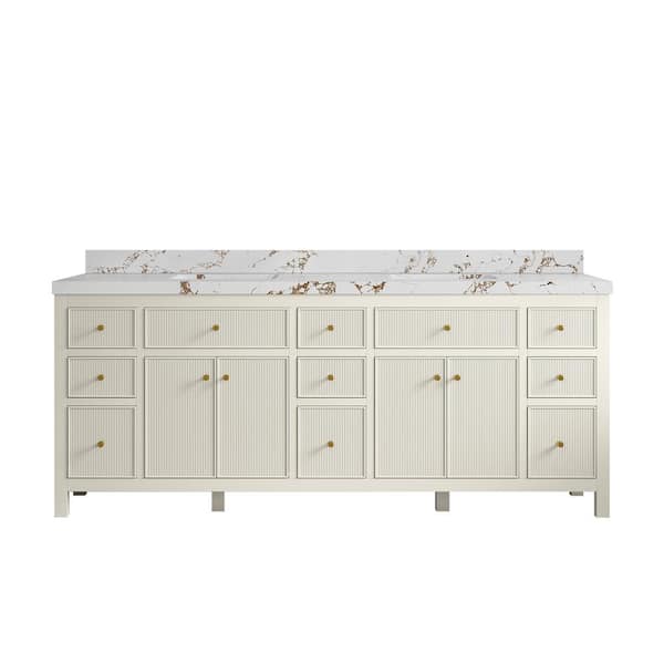 Willow Collections Sonoma 84 in. Double Sink Freestanding Alabaster Bath Vanity with Viola Brown Qt. Top Unassembled