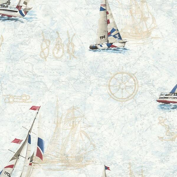 Chesapeake Flagler Navy Water's Edge Map Navy Wallpaper Sample