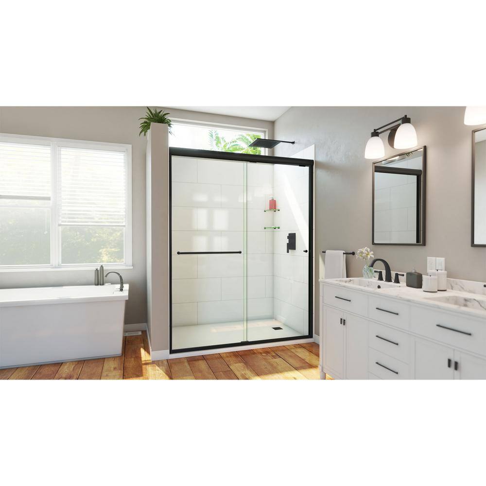 Matte Black Semi-Frameless Sliding Shower Door with Clear Glass