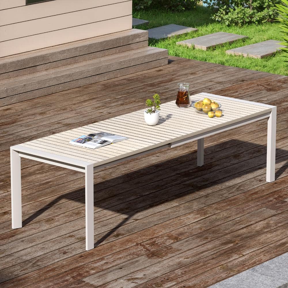 Warm Gray Rectangular Aluminum Outdoor Dining Table with Extension
