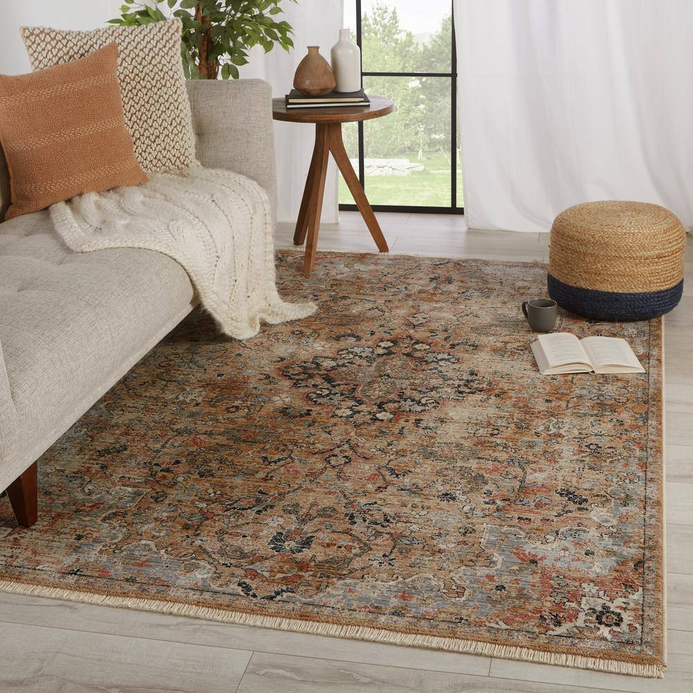 Amena Gold and Gray Medallion Synthetic 8' x 10' Area Rug
